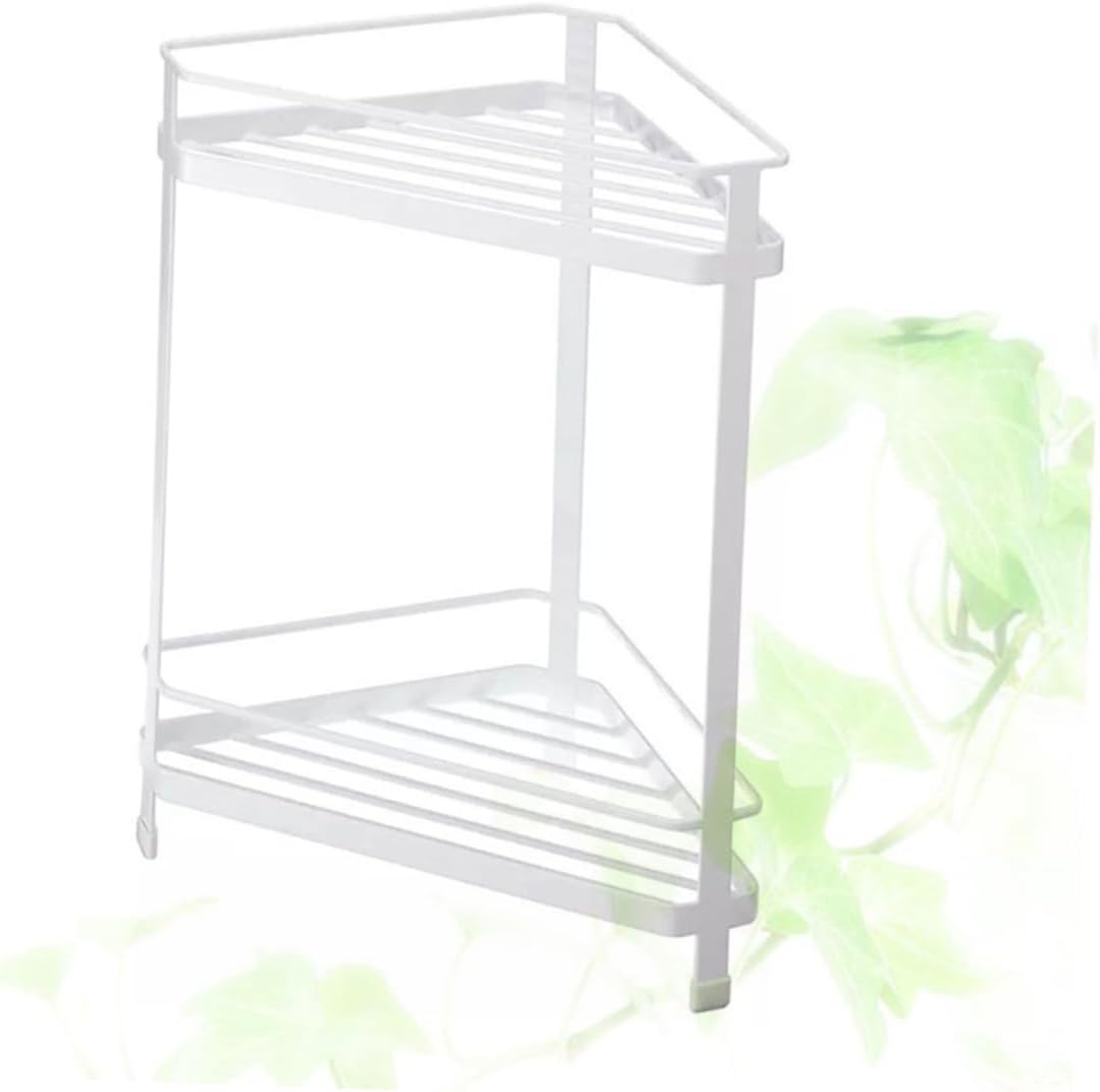 ABOOFAN Iron Art Double Layer Corner Storage Rack Multi Functional Toiletries Organizer for Kitchen Bathroom Living Room and Office White