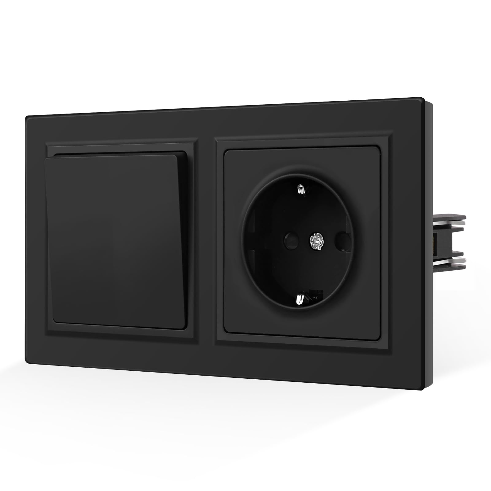 CNBINGO Interruptor de luz y tomacorriente Schuko con garras - 1 compartimiento 1 vía interruptor basculante empotrado - Tomacorriente de protección con protección para niños - Placa mate respetuosa