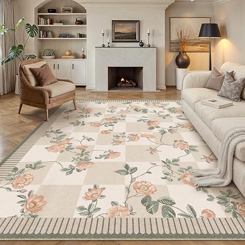 LäUfer Flur Teppich 60x180cm Waschbar Blumenmuster Bettvorleger Blumen Kariert Modern Küchenteppich Wohnzimmer Schlafzimmer Teppiche rutschfest Kurz