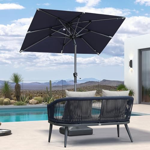 Image of PURPLE LEAF Patio Market Umbrella 6' x 4' Rectangle Tilt Navy Blue 8 Ribs