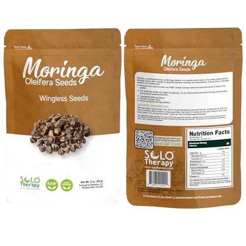 Solo Therapy Moringa Seeds Wingless PKM1, Edible, Malunggay, Drumstick Tree Herbal Tea – Resealable Bag – 56 Grams – Premium Quality (Moringa Seeds Wingless)