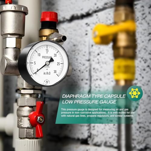 Image of 0-30 in H2O Diaphragm Type Capsule Low Pressure Gauge 2-1 /3 inch Dial Size, 1 /4 inch NPT Back Mount, Adjustable Water Column Gauge, for Pressure Testing with Air, Gas, Water, and Other Liquids