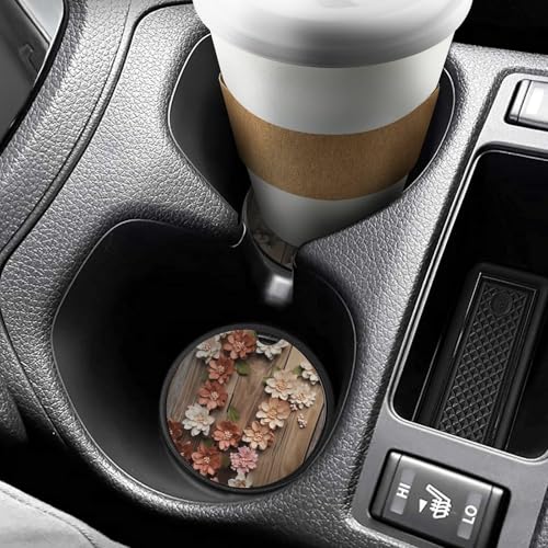 Portavasos para Carro con Diseño de Flores de Madera Rústica miniatura 6