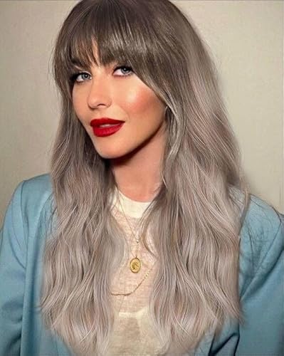 LEMEIZ Ash Blonde Wigs with Brown Roots Loose Weave Ombre Brown Blonde Synthetic Wigs with Fringe Ombre Wig 18 inch LEMEIZ-137