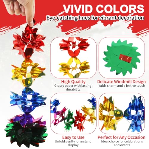 5pcs Foil Christmas Ceiling Decorations, Colorful Windmills Christmas Hanging Decorations, Foil Fun Garland Indoor Festive Ornaments for Christmas, New Year, Birthday, Wedding, Party Supplies - Image 3