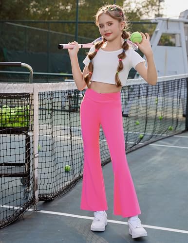 Image of Zaclotre Girls Flare Leggings High Waisted Yoga Pants with Pockets 5-16 Y | Kid Bell Bottoms, Wide Leg Pant, School Uniform, Casual Clothes, V Crossover Waist, Stretchy, Athletic, Dance