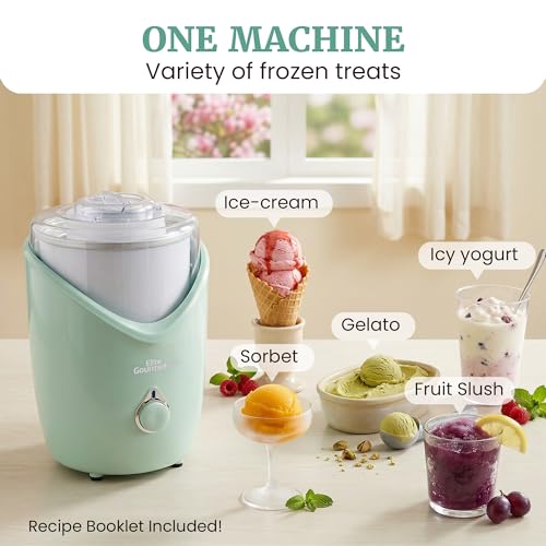 Image of Elite Gourmet EIM263M 2Qt Automatic Ice Cream Maker, Electric Homemade Ice Cream, Gelato, Frozen Yogurt & Sorbet Machine with Double-Insulated Freezer Bowl, One-Touch Operation, Includes Recipe Book