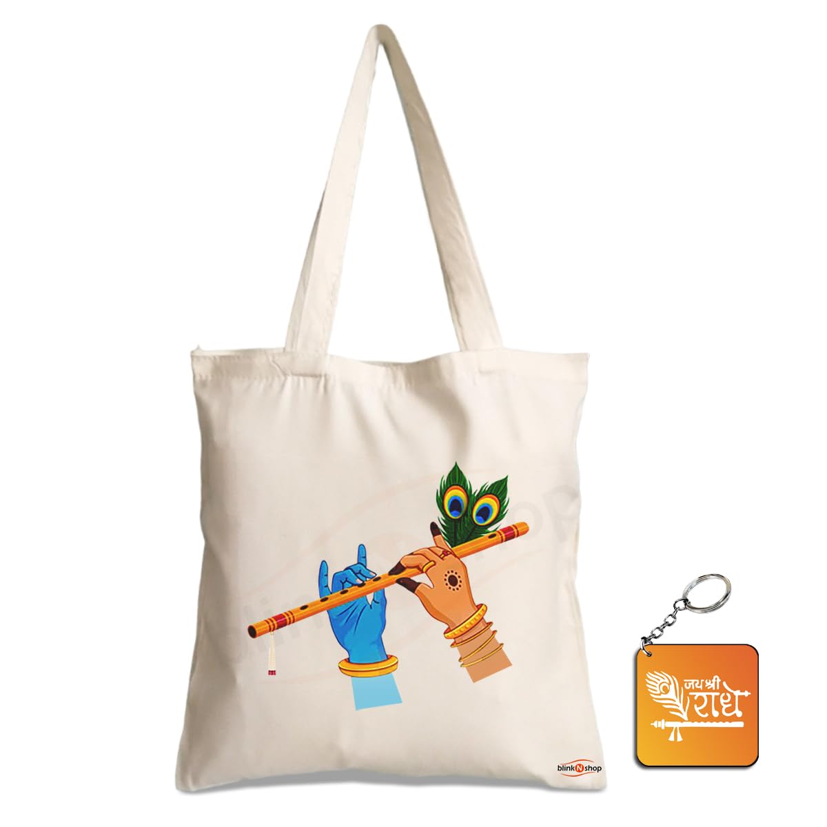 blinkNshop Reusable Canvas Tote Bag for Women Krishna Printed Multipurpose Organic Cotton Shopping/Grocery Bag, College Bag for Girls, Cotton Tote Bag for Traveling and Daily Use Vegetables, 1 Pc