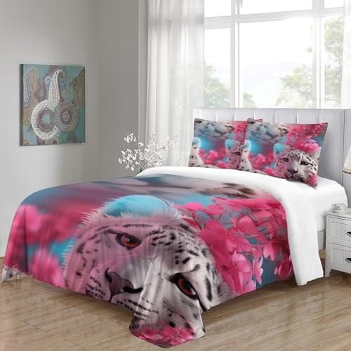 Parure de lit léopard 3 pièces microfibre anti-plis king rose IOFEER - 5
