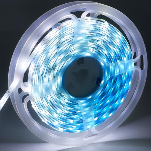 iNextStation White LED Strip Light, 5M 2835 SMD 300 LEDs 12V Flexible Cuttable Waterproof LED Tape Light for Bedroom Kitchen Unde Cabinet Mirror Wardrobe TV Backlight Cupboard Monitor Garage (No Plug)