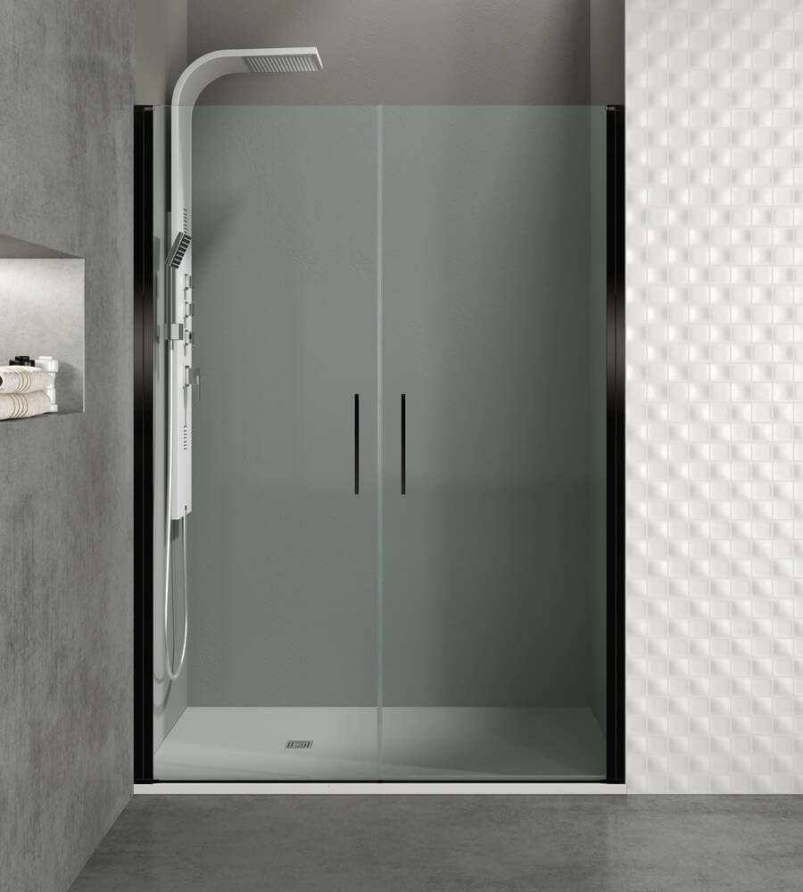 GME - Mampara Ducha 2 Puertas Negra Mate 100cm | Mampara de Cristal con Perfilería de Aluminio y 195cm de Altura | Cristal Templado 6mm Antical Y Cierre Magnético