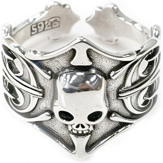 OIDIMS Vintage Skull Pirate Open Rings Sterling Silver Plated Punk Statement Sailor Death Halloween Cocktail Party Biker Adjustable Ring for Men Women Comfort Fit Fashion Jewelry Father Gift