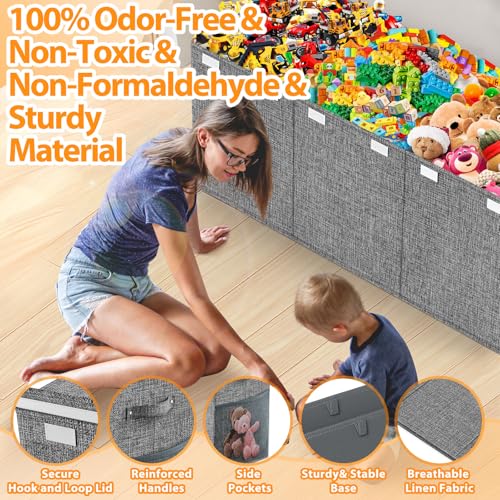 Extra Large Toy Storage Box with Lid Divider, Sturdy Collapsible Toys Organizer Chest Kids Storage Bins Boxes Baskets for Boys, Girls, Nursery, Bedroom, Living Room, Playroom, 40"x14"x16", Gray - Image 6