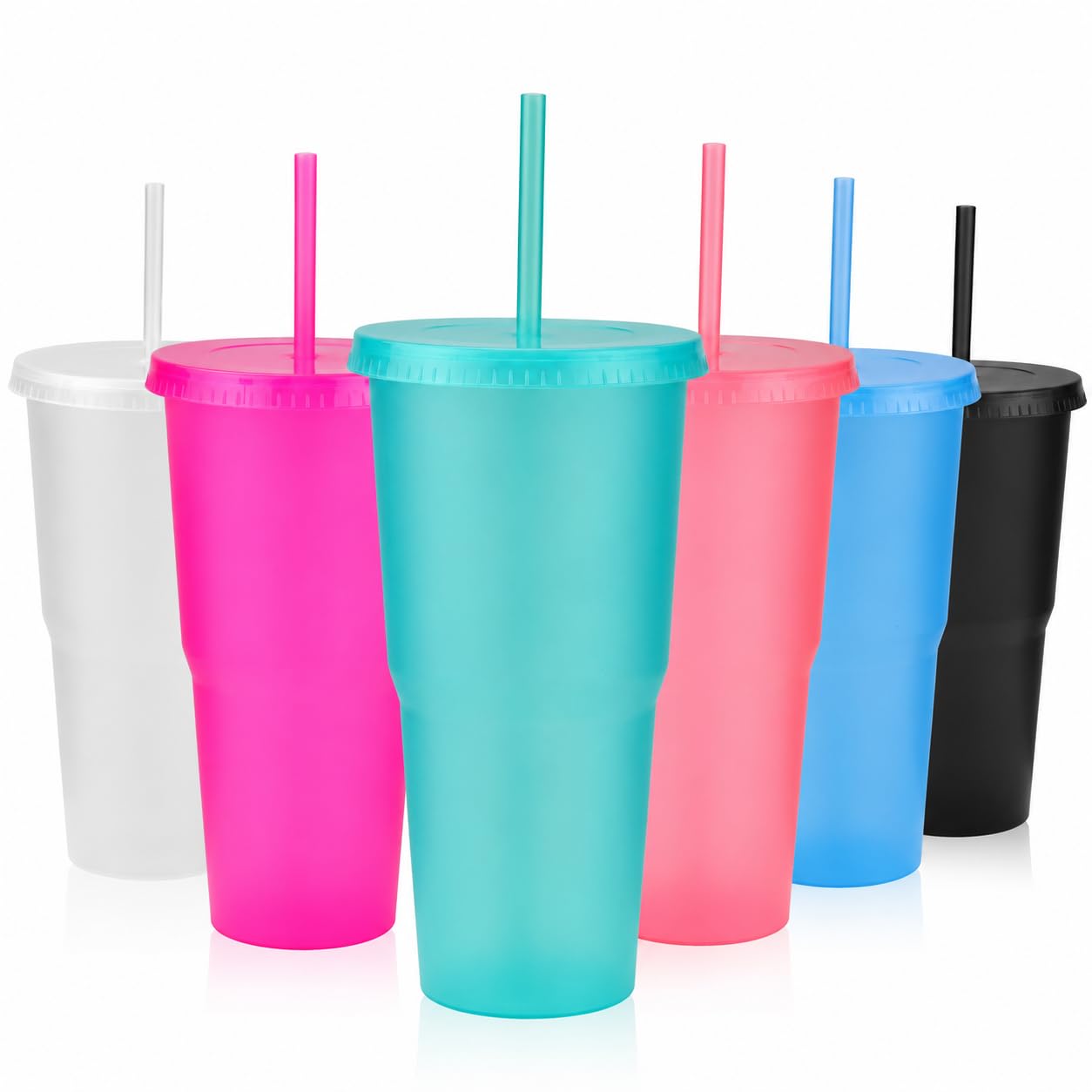 ALINK 40 oz Reusable Plastic Tumblers with Lids and Straws, 6 Pack Reusable Large Cold Drink Cups for Iced Coffee, Water & Smoothies, Cute Summer Tumblers for Travel, Pool, Beach & Daily Use (40 OZ)