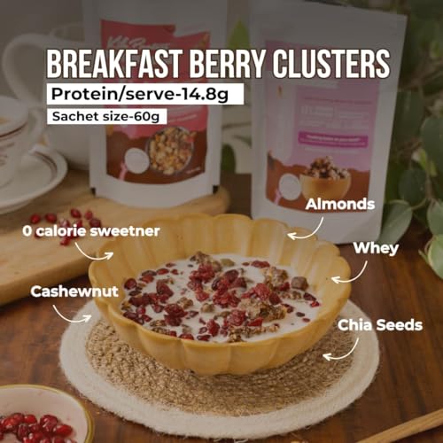 Image of Kilobeaters Clusters Muesli, Low Carb Breakfast Cereals With High Protein, No Added Sugar, Diet Food, Berry (400 gm) Pack of 1