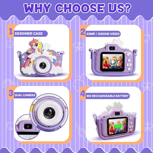 Image of Kidsmate Mini Digital Camera for Kids with 2-Inch HD Screen | Cute Unicorn Design with 1080MP Photo, Video Recorder & Selfie Mode (Digital Camera)