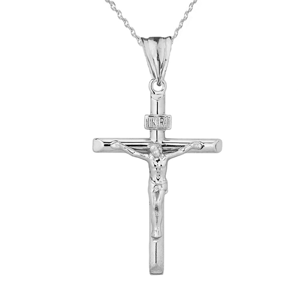Claddagh Gold925 Sterling Silver 1.17” INRI Crucifix Jesus Christ on the Holy Cross Pendant Necklace, Choice of Length