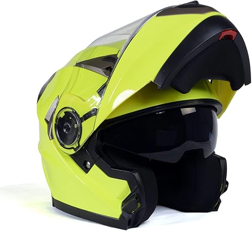 Milwaukee Helmets MPH9809DOT - Casco modular de motocicleta 'ionized' amarillo neón avanzado para hombres y mujeres con visera desplegable