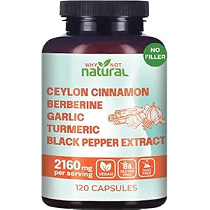 5-in-1 Organic Ceylon Cinnamon Capsules with Berberine, Garlic, Turmeric, Black Pepper Extract Pills (120 Capsules)