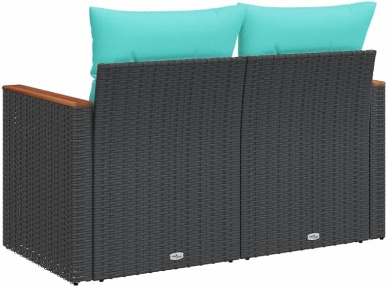 2-Seater Outdoor Garden Sofa, Modern Patio Loveseat with Cushions, Black Synthetic Poly Rattan Furniture for Balcony, Terrace, and Backyard
