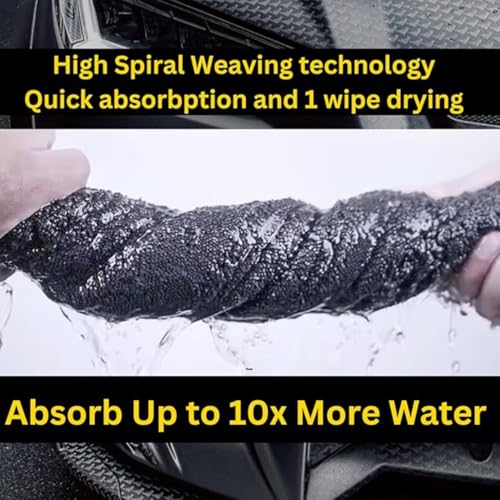 Image of 1200 GSM Microfiber Car Cleaning Cloth - Grey, Twisted Loop, Edgeless, Plush Pile Towel for Car Wash, Drying & Auto Detailing (Large 60cm x 40cm) (Black)