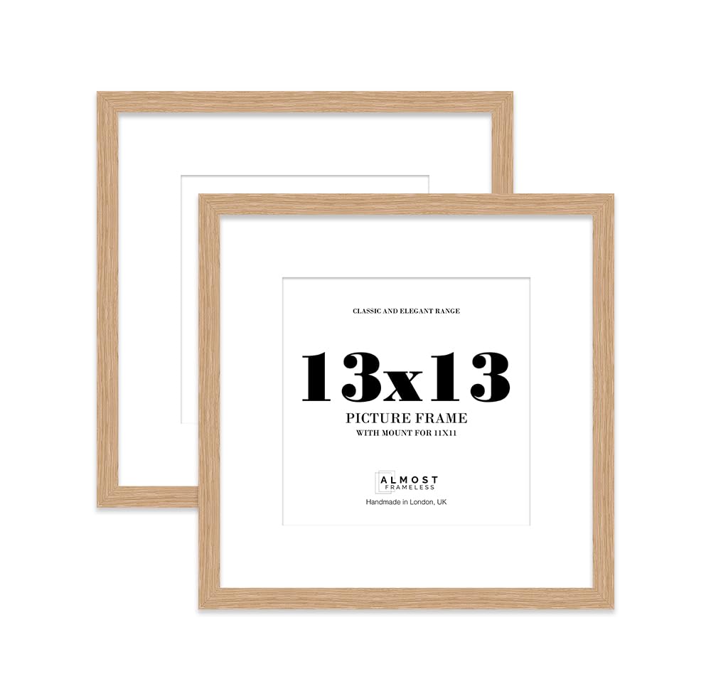 13x13 Oak Picture Frame with Mount for 11x11 Photos, Prints - Modern Square Wall Frame, Set of 2 — image 1