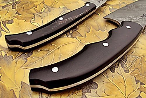 CF-04 Custom Handmade Damascus Steel 12 Inches Chef Knife Set – Solid Jean Micarta Knife Handle and Bull Horn Fork Handle