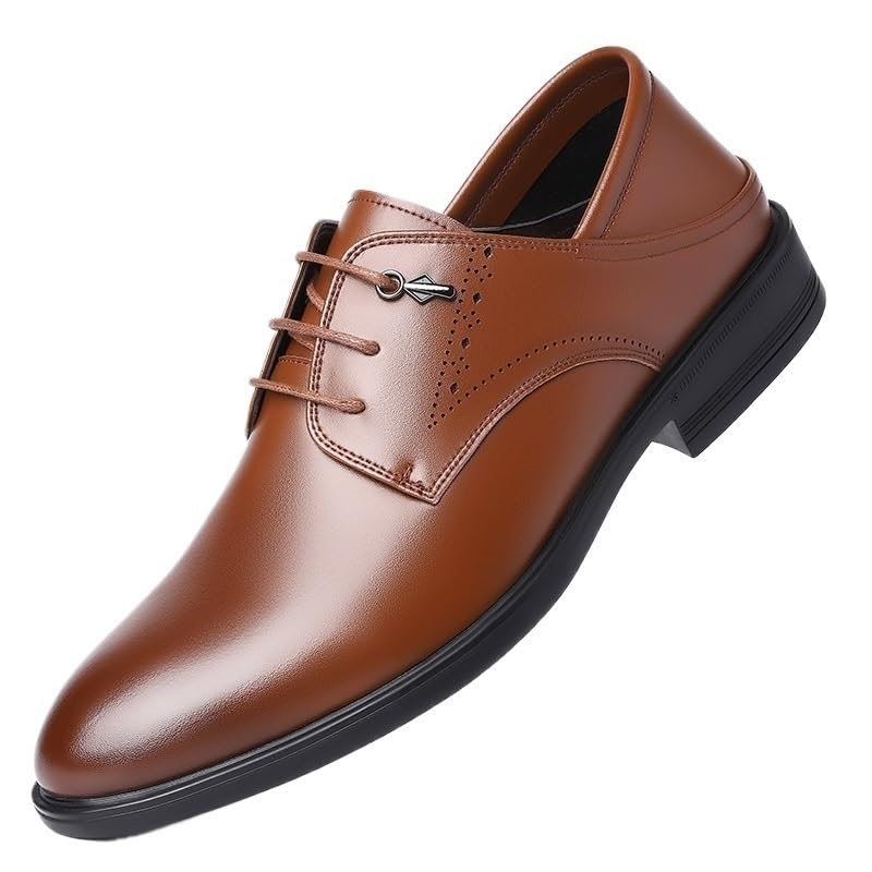 Mens Classic Leather Oxford Wedding Shoes Pointed Toe Lace Up Formal Dress Groom Ceremony Comfort Sole - Main Image