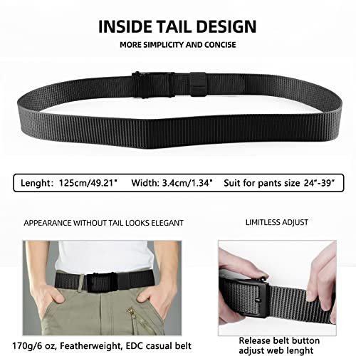 Ratchet Belts for Men Casual Nylon Tactical Belt with Automatic Slide Buckle, Adjustable Trim to Fit3