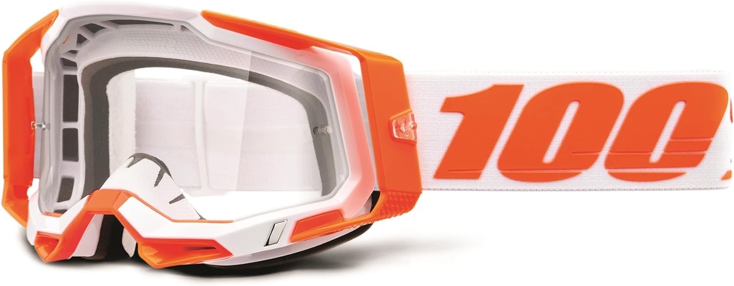 100%Racecraft 2 Mountain Bike & Motocross Goggles - MX and MTB Racing Protective Eyewear (Orange - Clear Lens)