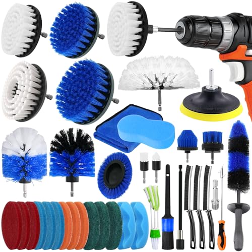 TOSUTO Kit Limpieza Coche,45 Piezas Cepillo Limpieza Coche,Juego de Herramientas de Cepillo de Neumáticos,Kit de Limpieza Coche Kit Detailing Coche,Juego de Cuidado Interior y Exterior del Automóvil