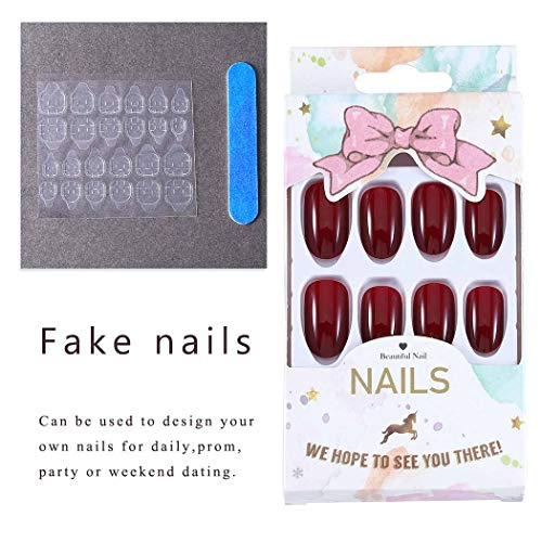 Yizaca Glossy Press On Nails Red Long Oval Fake Nails Full Cover Acrylic False Nail For Women And Girls 24Pcs (Set A) #TOP6