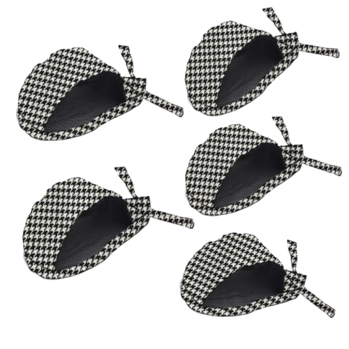 Professional Chef Hats, 5-Pack Adjustable Kitchen Caps with Mesh Ventilation (Houndstooth)