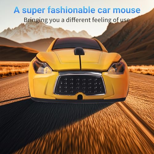 Image of elec Space Wireless Mini Mouse with Case - Cute Sports Car Shape, Lightweight & Portable, 10m Range, Plug and Play (Yellow)