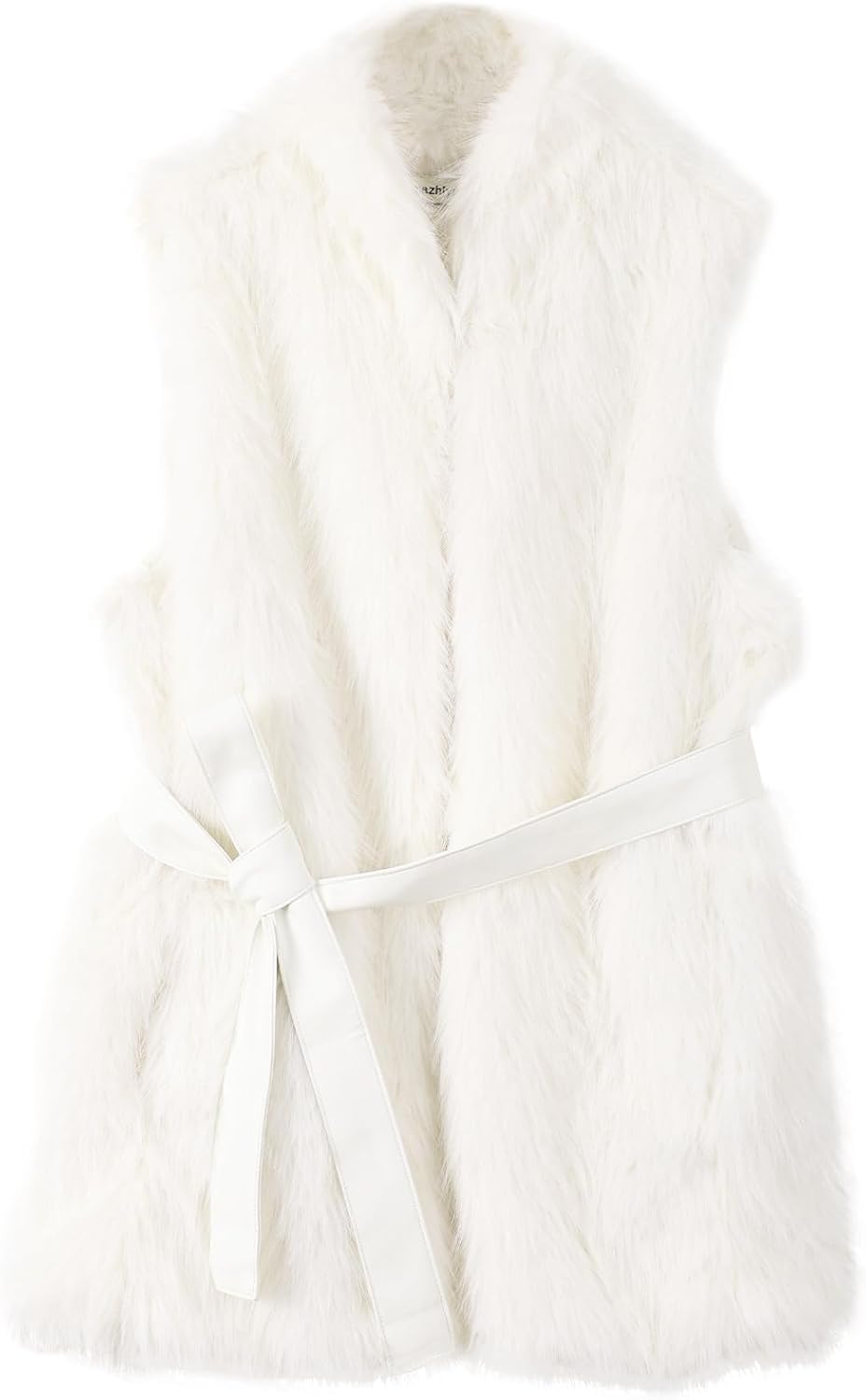 Amazhiyu Womens Faux Fur Vest Coats Open Front Sleeveless Furry Jacket with Belt - Image 2