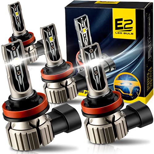Riakrum 4 Pack H11 LED Headlight Bulbs 6000k White Light Wireless 12000lm Fanless Plug and Play Conversion Kit Automotive LED Headlamp High for Auto Replacement Headlights on Full Beam