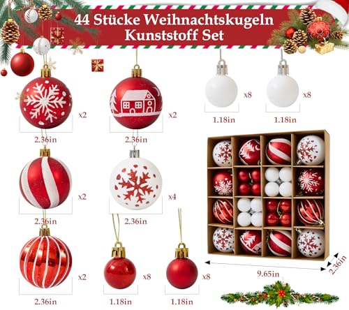 Bolas de Navidad de plástico rojas y blancas para decorar el árbol, pack de 16 unidades 3