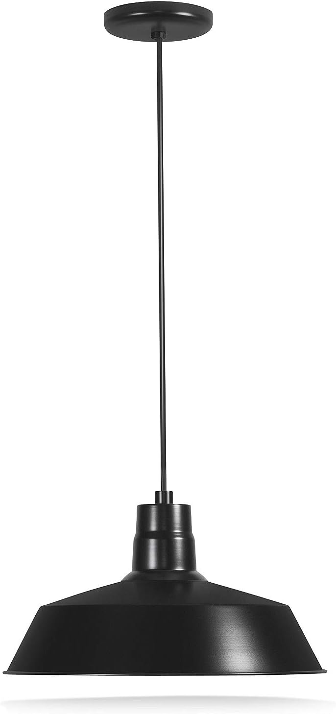14-inch Industrial Black Pendant Barn Light Fixture with 10ft Adjustable Cord, Ceiling-Mounted Vintage Hanging Light Fixture for Indoor Use, 120V Hardwire, E26 Medium Base LED Compatible, UL Listed