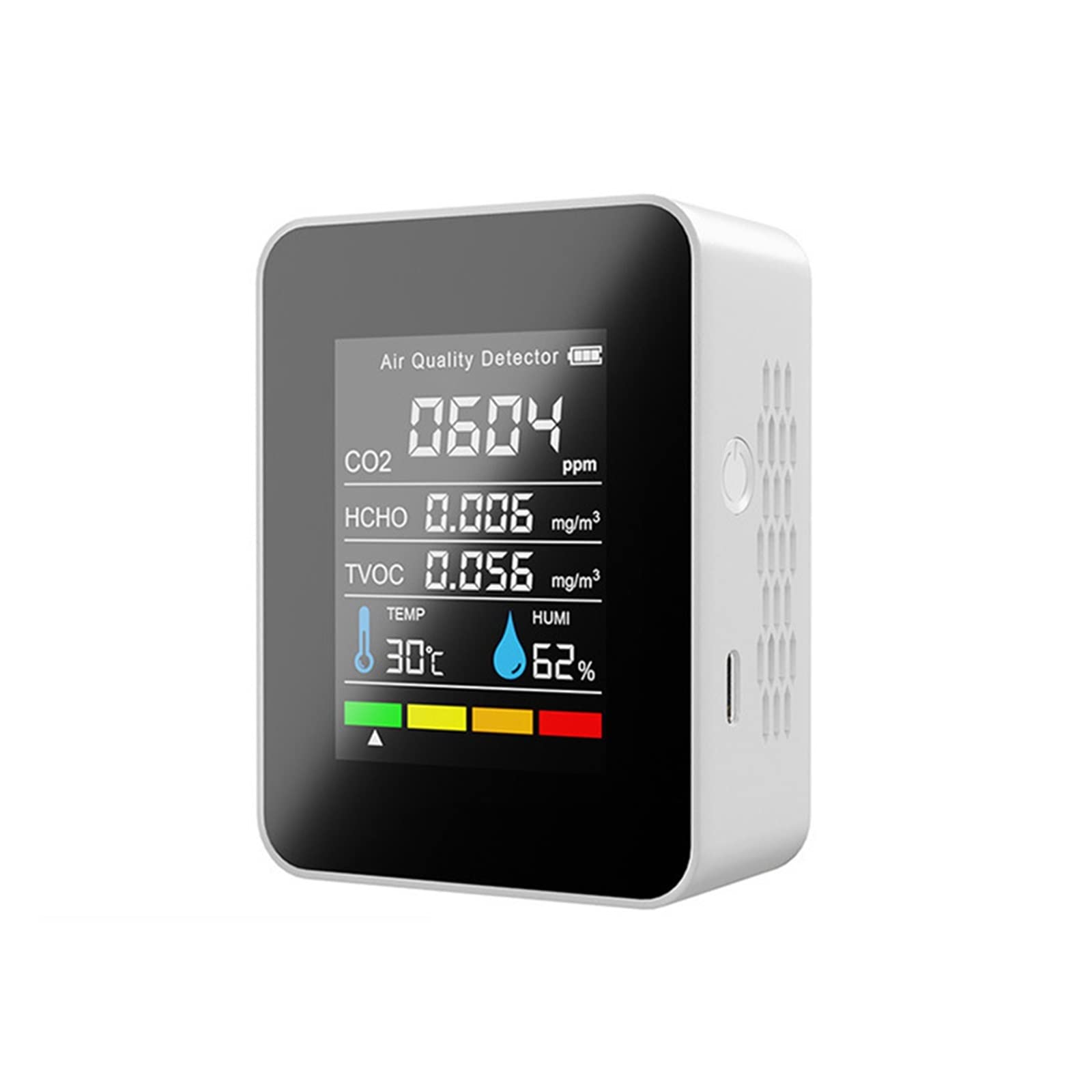 Xzxxzsz Bianco Air Quality Monitor, Air Quality Detector Co2 Meter Tester Carbon Dioxide Tvoc Formaldehyde Value Electricity Quantity Temperature Humidity(Bianco)