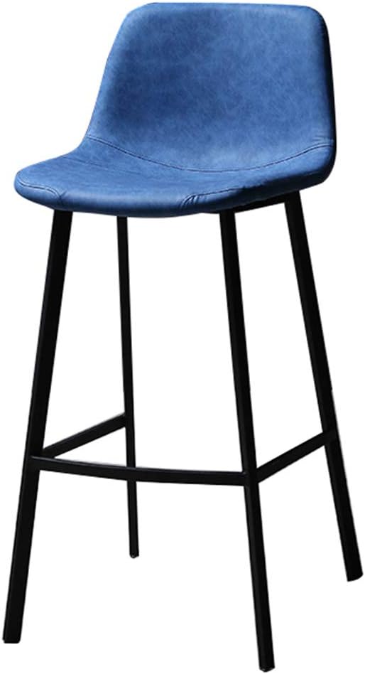 Luxury Barstool Metal Bar Stools, PU Leather Barstool Chairs with Back and Footrest, Pub Kitchen Counter Height - Blue