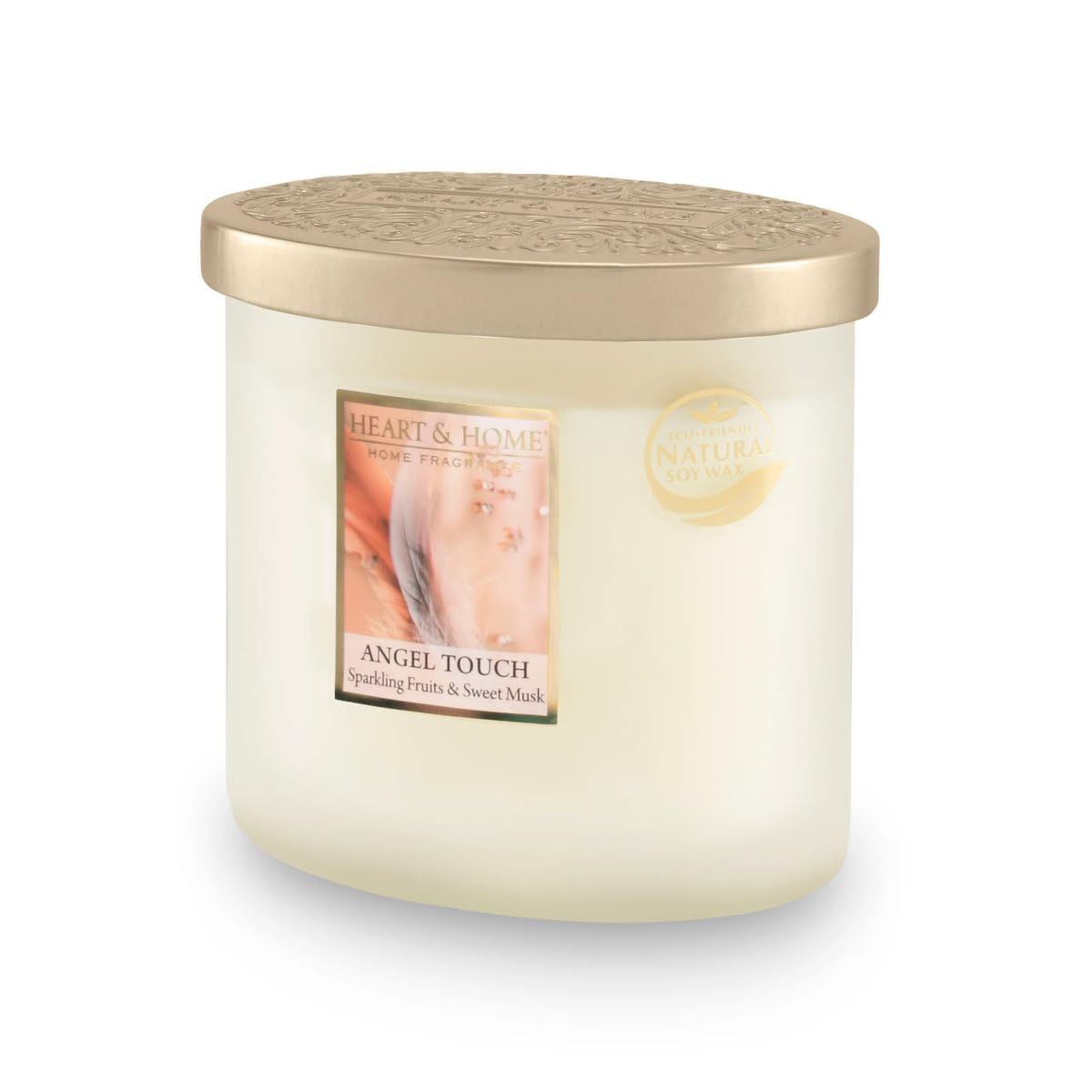 Heart & Home Serene Scents Angel Touch Twin Wick Ellipse Shape Sustainable Soy Candle – Luxurious Fruity and Uplifting Scent | Long-Lasting, Even Burn
