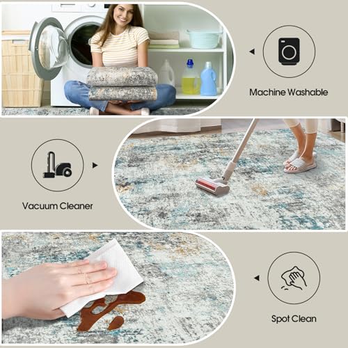 Area Rugs 5x7 Living Room: Large Soft Washable Rug Modern Abstract Anti-Skid Non-Shedding Carpet Indoor Floor Thin Carpets for Bedroom Dining Room Farmhouse Nursery Home Office Multi