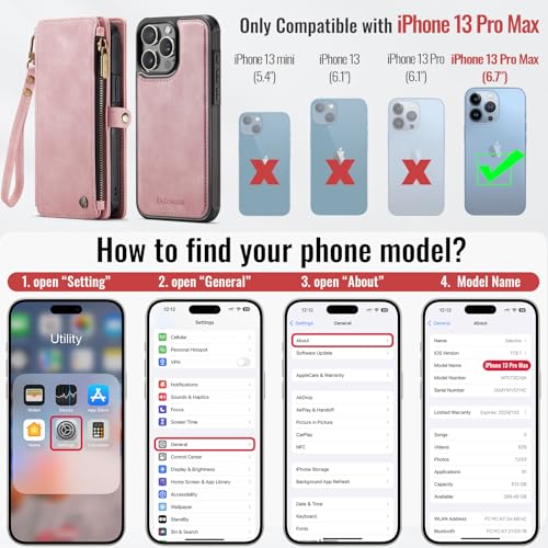 Defencase for iPhone 13 Pro Max Magnetic Wallet Case Compatible with Magsafe with RFID Blocking Zipper Strap Card Holder for Women, PU Leather Detachable Case for iPhone 13 Pro Max (6.7"), Rose Pink by Defencase - Used condition - Image 7