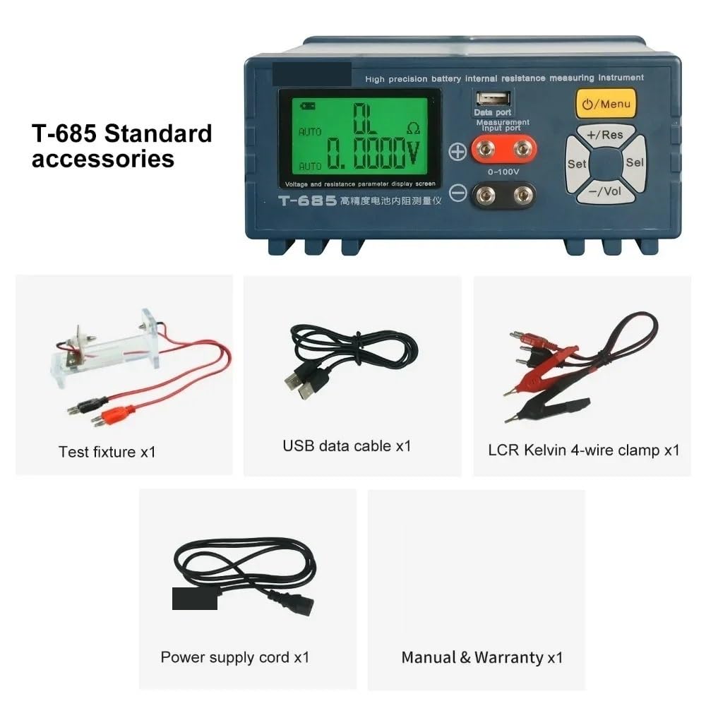 Probador de resistencia interna alta precisión for baterías litio T-685, analizador detección automática voltaje 18650 Alta precisión