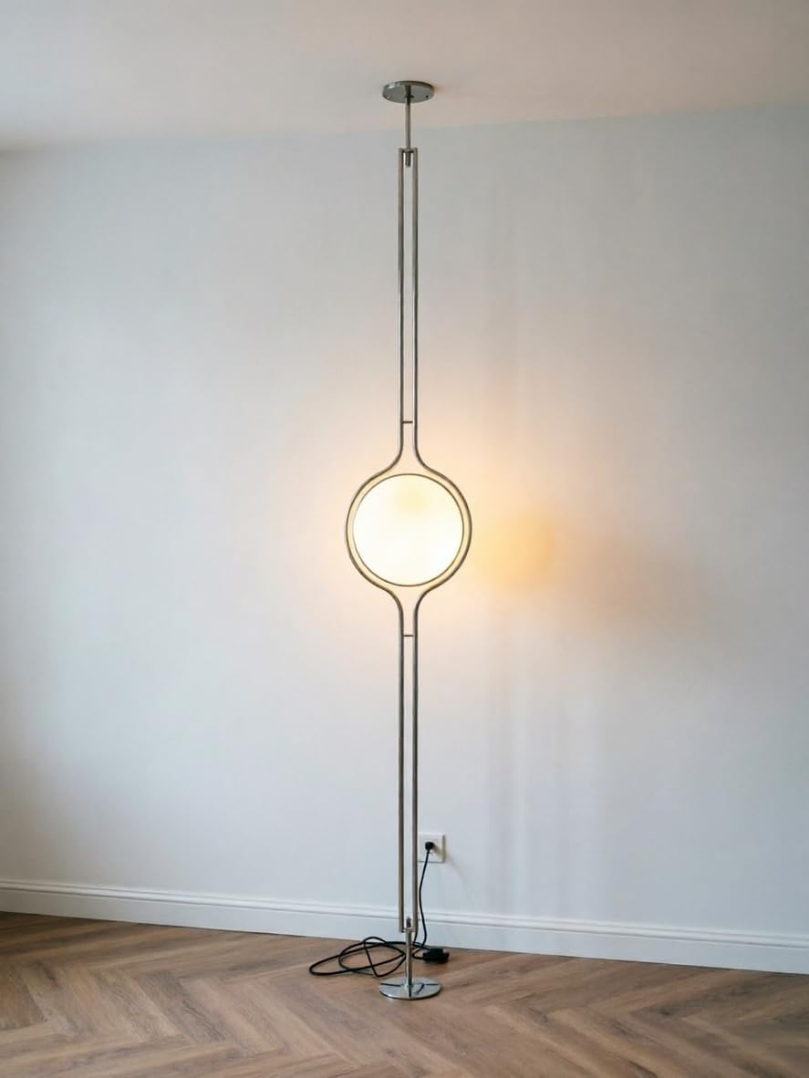 Premium Stainless Steel Floor to Ceiling Lamp, Minimalist Modern Design, Tool-Free No Drill No Screw Installation, 3 Color Light Mode, Adjustable Height 98"-110" Tall Standing Lamp for Home Decoration
