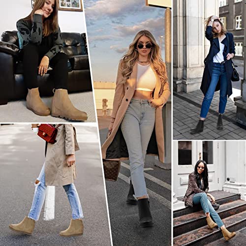 Athlefit Women's Wedge Boots Comfortable Ankle Wedge Khaki Booties Size 9.5 #TOP6