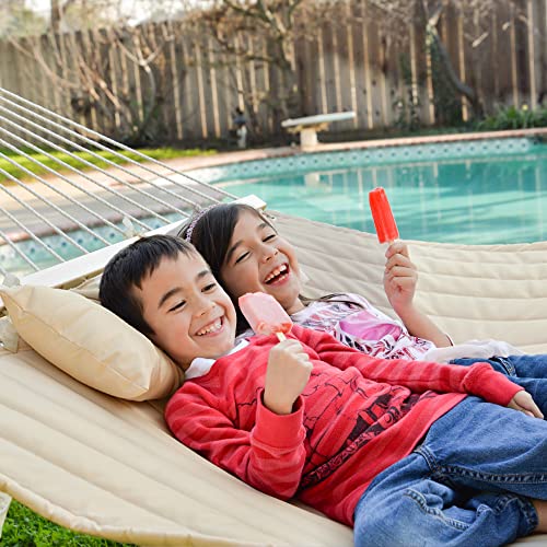 Harbourside 12 Ft Outdoor Quilted Hammock, 2 Person Hammock With Pillow And Spreader Bar, Double Hammock For Patio Poolside Garden Backyard Lawn, 450Lbs Capacity (Nature) #TOP2