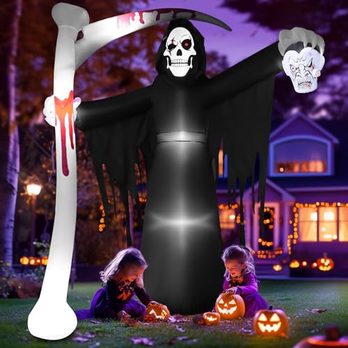 Gruselige 9FT Halloween Aufblasbare Deko – XXL Sensenmann mit LED für schaurige Gartenpartys und Horror-Highlights!
