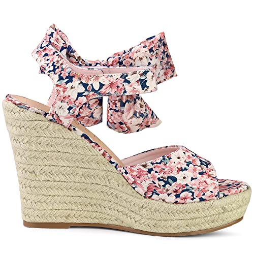 Allegra K Allegra K Women's Platform Floral Printed Slingback Espadrille Pink Wedge Sandals 9 M US