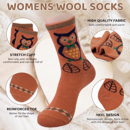 Image of Justay 5 Pairs Womens Wool Socks Thick Warm Winter Socks Casual Cozy Socks Vintage Knit Crew Socks Gift for Women